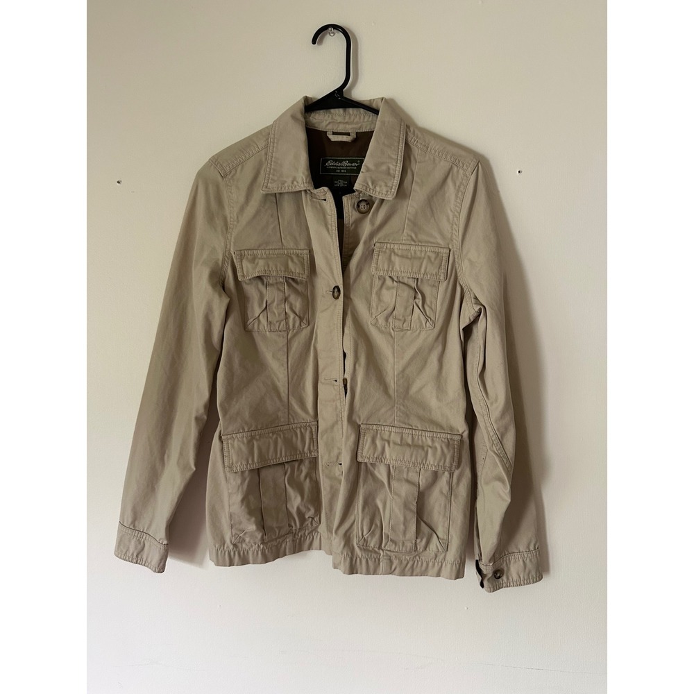 Eddie Bauer Utility Jacket Womens Small Tan Khaki Cotton Field gorpcore outdoors